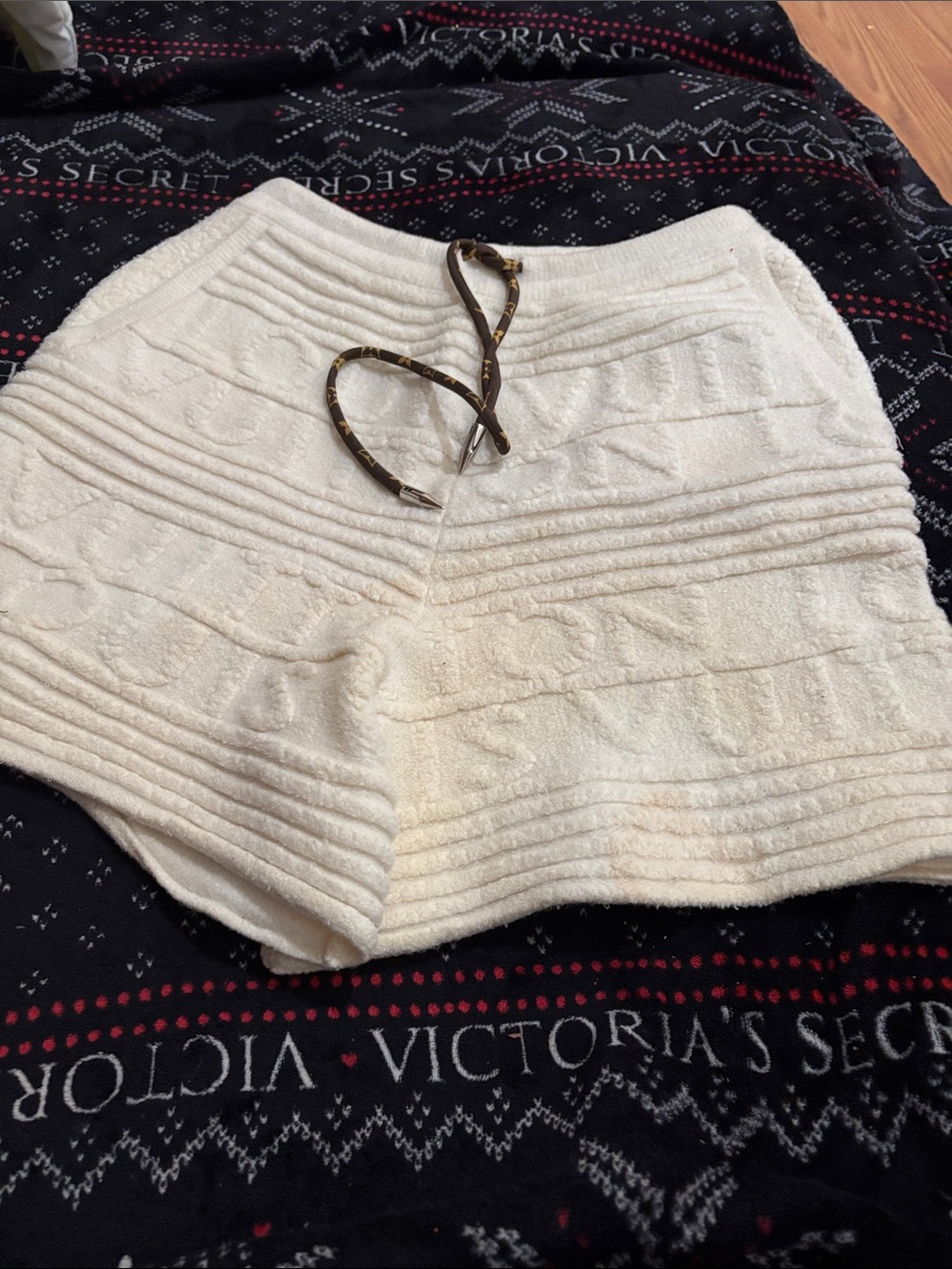 Louis Vuitton Cream High-Waist Cable-Knit Shorts with Monogram Drawstring